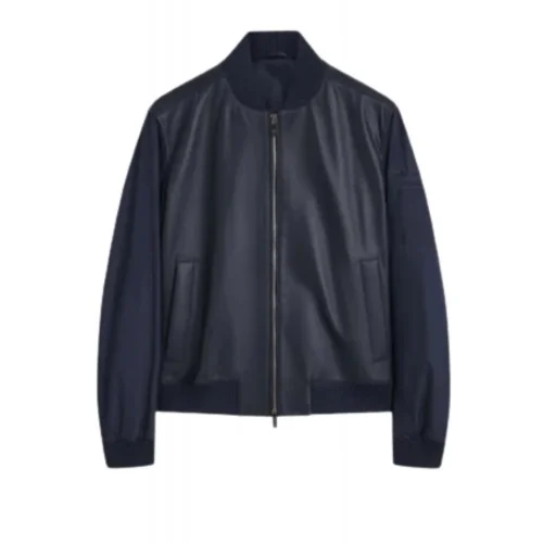 GEACA PAL ZILERI, Lambskin Bomber, Lightly Padded, Navy Blue