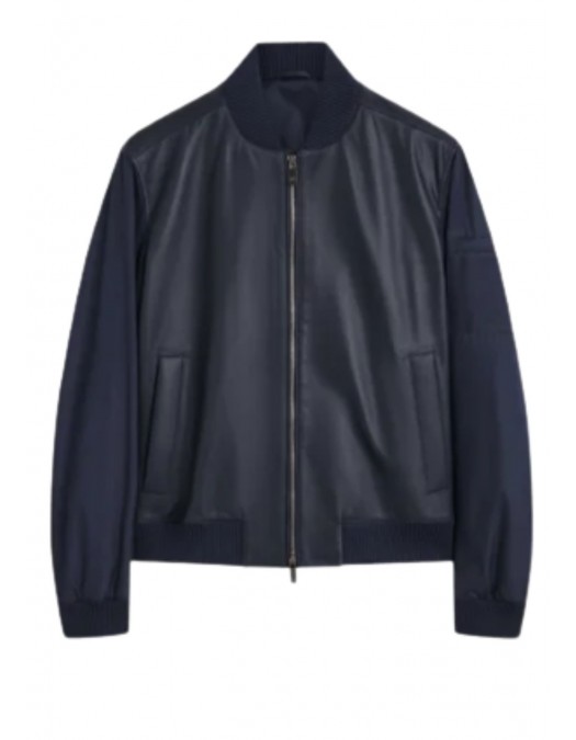 GEACA PAL ZILERI, Lambskin Bomber, Lightly Padded, Navy Blue - 9A36PP202PL27901 GEACA PAL ZILERI, Lambskin Bomber, Lightly Padded, Navy Blue - 9A36PP202PL27901