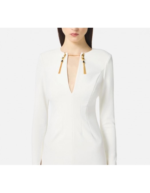 ROCHIE ELISABETTA FRANCHI, Dress in lightweight crêpe fabric with jewel chain - AB80557E2360 ROCHIE ELISABETTA FRANCHI, Dress in lightweight crêpe fabric with jewel chain - AB80557E2360