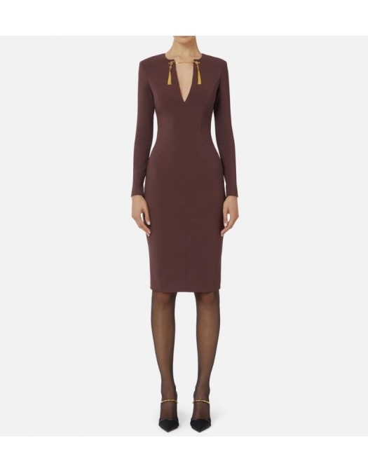 Rochie ELISABETTA FRANCHI, Dress in lightweight crêpe fabric with jewel chain - AB80557E2EA4 Rochie ELISABETTA FRANCHI, Dress in lightweight crêpe fabric with jewel chain - AB80557E2EA4