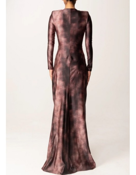 ROCHIE ELISABETTA FRANCHI, Red Carpet Dress with Python Print in Lycra MERLOT - ABR3557E2EA4