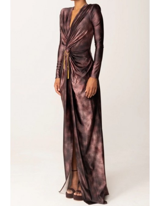 ROCHIE ELISABETTA FRANCHI, Red Carpet Dress with Python Print in Lycra MERLOT - ABR3557E2EA4