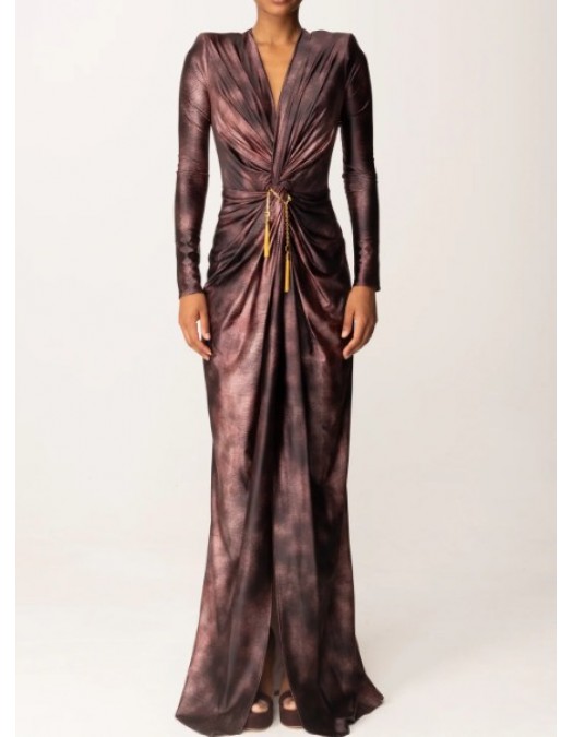 ROCHIE ELISABETTA FRANCHI, Red Carpet Dress with Python Print in Lycra MERLOT - ABR3557E2EA4