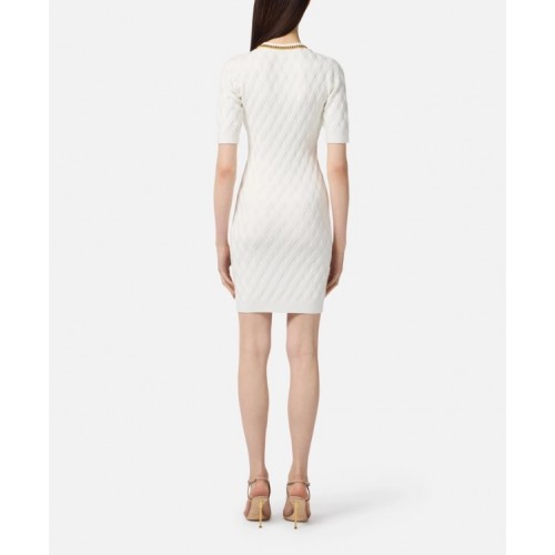 Rochie ELISABETTA FRANCHI ,Mini dress in knit fabric with diamonds White Rochie ELISABETTA FRANCHI ,Mini dress in knit fabric with diamonds White
