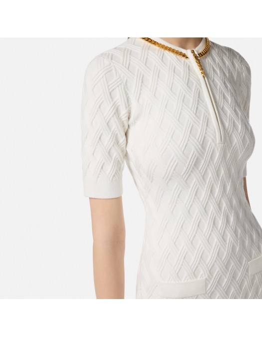 Rochie ELISABETTA FRANCHI ,Mini dress in knit fabric with diamonds White - AM20B56E2360 Rochie ELISABETTA FRANCHI ,Mini dress in knit fabric with diamonds White - AM20B56E2360