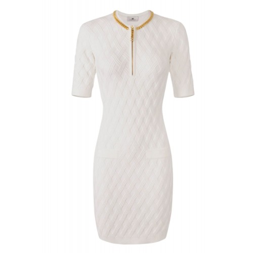 Rochie ELISABETTA FRANCHI ,Mini dress in knit fabric with diamonds White Rochie ELISABETTA FRANCHI ,Mini dress in knit fabric with diamonds White