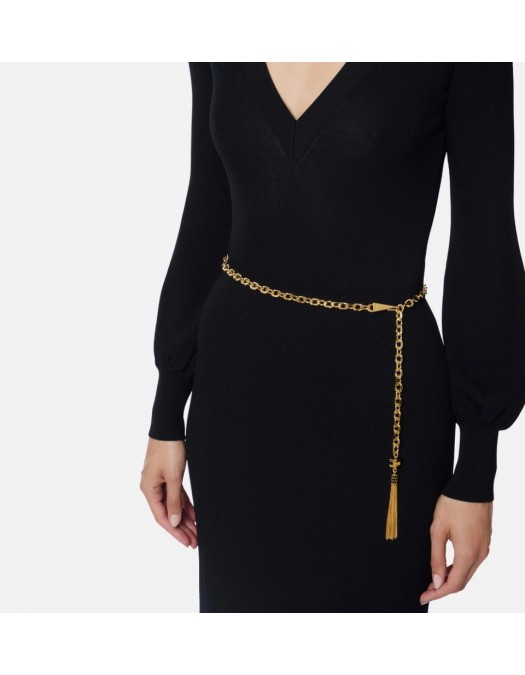 ROCHIE ELISABETTA FRANCHI, Viscose and silk knit dress with belt,Black - AM22B56E2110