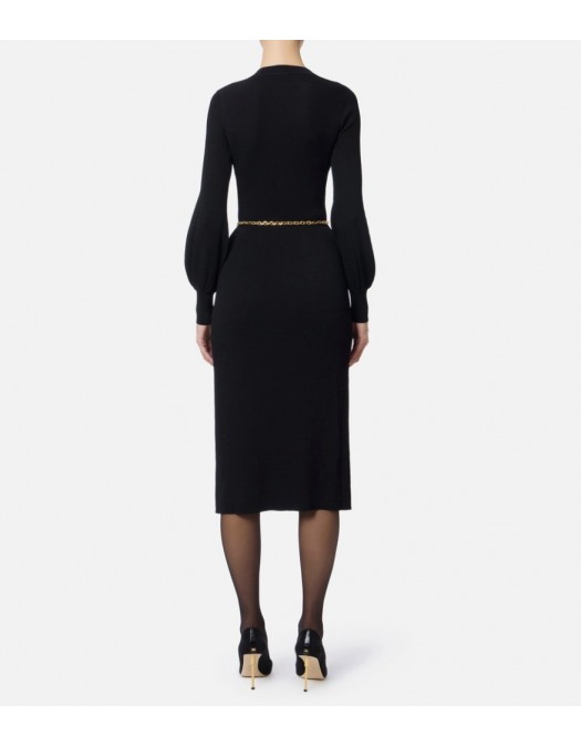 ROCHIE ELISABETTA FRANCHI, Viscose and silk knit dress with belt,Black - AM22B56E2110