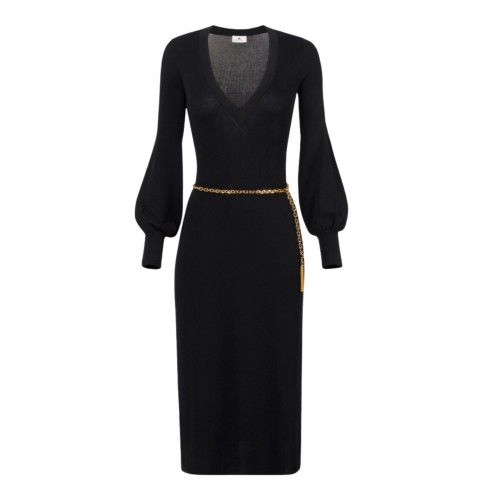 ROCHIE ELISABETTA FRANCHI, Viscose and silk knit dress with belt,Black ROCHIE ELISABETTA FRANCHI, Viscose and silk knit dress with belt,Black