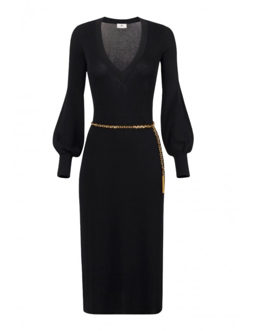 ROCHIE ELISABETTA FRANCHI, Viscose and silk knit dress with belt,Black - AM22B56E2110