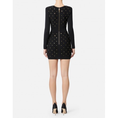 ROCHIE ELISABETTA FRANCHI,Mini dress in knit fabric with jewel details Black