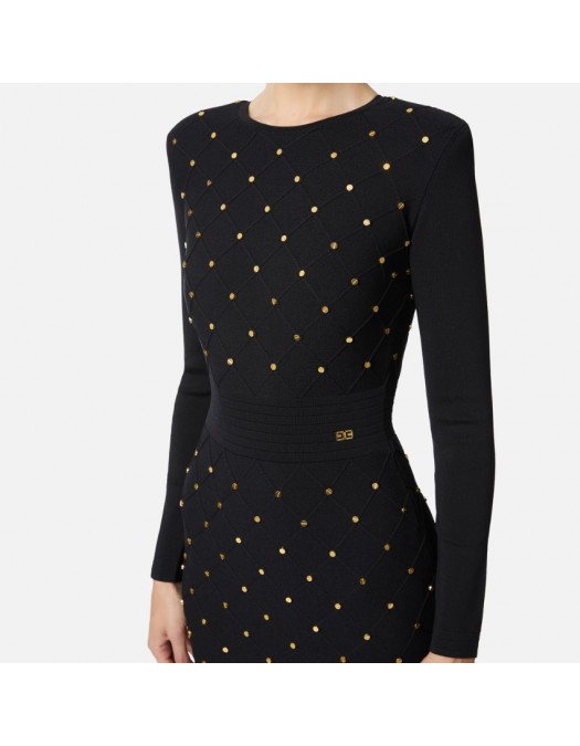 ROCHIE ELISABETTA FRANCHI,Mini dress in knit fabric with jewel details Black - AM25S57E2110