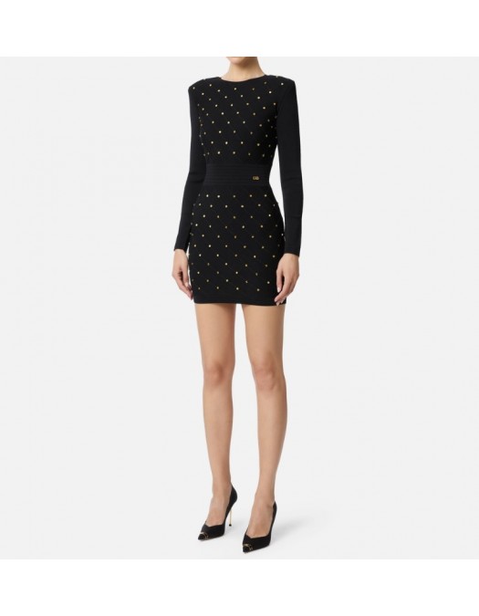 ROCHIE ELISABETTA FRANCHI,Mini dress in knit fabric with jewel details Black - AM25S57E2110