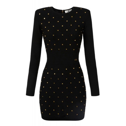 ROCHIE ELISABETTA FRANCHI,Mini dress in knit fabric with jewel details Black