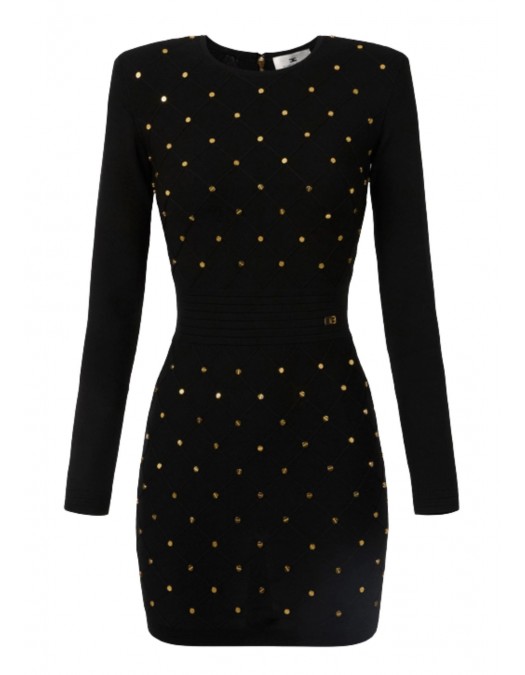 ROCHIE ELISABETTA FRANCHI,Mini dress in knit fabric with jewel details Black - AM25S57E2110