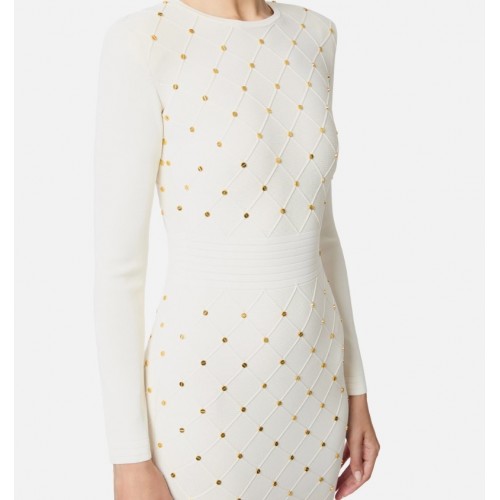 Rochie ELISABETTA FRANCHI ,Mini dress in knit fabric with jewel details,White Rochie ELISABETTA FRANCHI ,Mini dress in knit fabric with jewel details,White