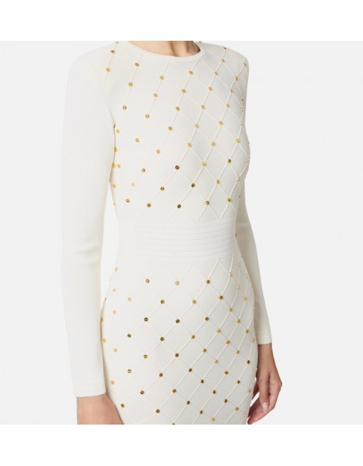 Rochie ELISABETTA FRANCHI ,Mini dress in knit fabric with jewel details,White - AM25S57E2DZ9