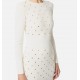 Rochie ELISABETTA FRANCHI ,Mini dress in knit fabric with jewel details,White - AM25S57E2DZ9