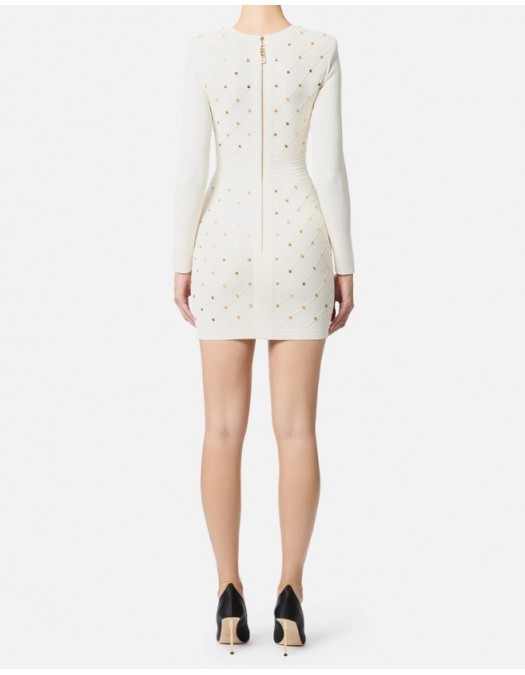 Rochie ELISABETTA FRANCHI ,Mini dress in knit fabric with jewel details,White - AM25S57E2DZ9