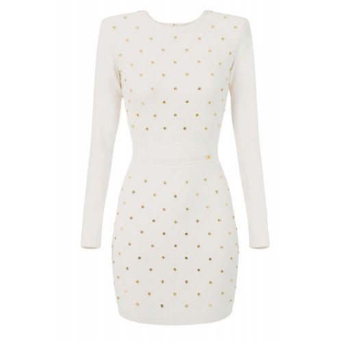 Rochie ELISABETTA FRANCHI ,Mini dress in knit fabric with jewel details,White Rochie ELISABETTA FRANCHI ,Mini dress in knit fabric with jewel details,White