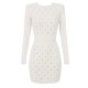 Rochie ELISABETTA FRANCHI ,Mini dress in knit fabric with jewel details,White - AM25S57E2DZ9
