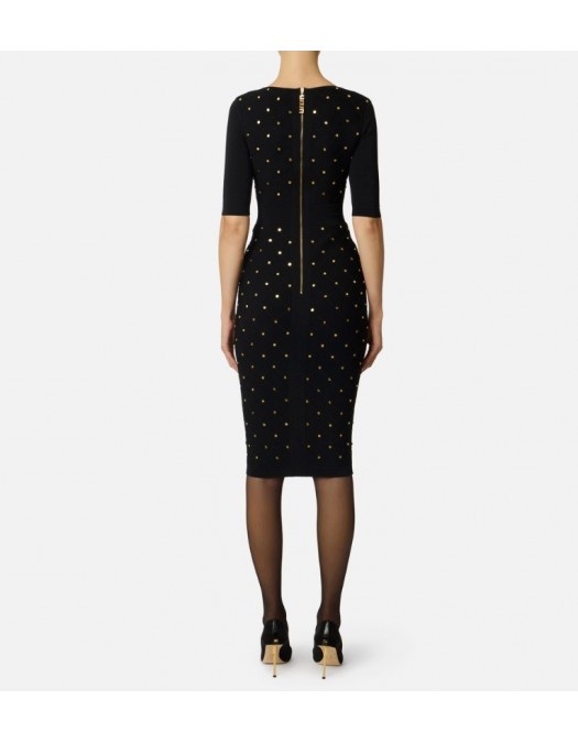 Rochie ELISABETTA FRANCHI ,Knit dress with jewel details,Black - AM26S57E2110