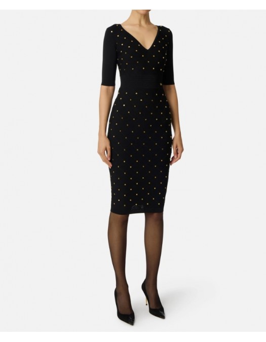 Rochie ELISABETTA FRANCHI ,Knit dress with jewel details,Black - AM26S57E2110
