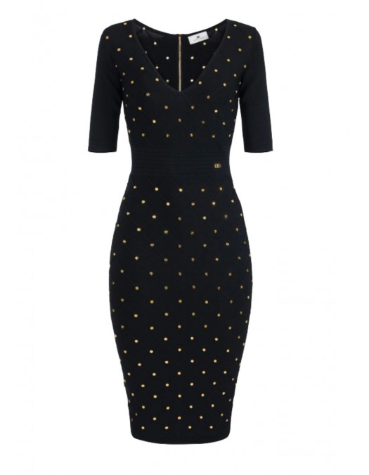 Rochie ELISABETTA FRANCHI ,Knit dress with jewel details,Black - AM26S57E2110