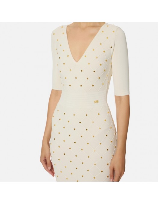 Rochie ELISABETTA FRANCHI ,Knit dress with jewel details - AM26S57E2DZ9