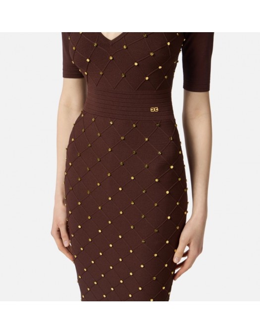 Rochie ELISABETTA FRANCHI ,Knit dress with jewel details - AM26S57E2EA3