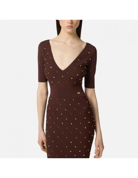 Rochie ELISABETTA FRANCHI ,Knit dress with jewel details - AM26S57E2EA3