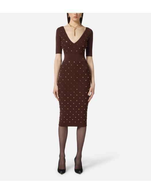 Rochie ELISABETTA FRANCHI ,Knit dress with jewel details - AM26S57E2EA3