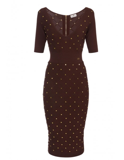 Rochie ELISABETTA FRANCHI ,Knit dress with jewel details - AM26S57E2EA3