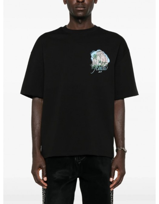 TRICOU AMIRI,Black Oversized Hotel Print T-Shirt - AMJYTE1236BLACK