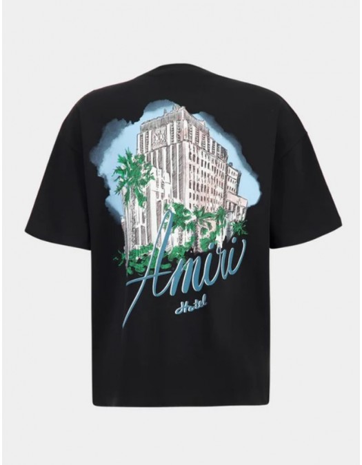 TRICOU AMIRI,Black Oversized Hotel Print T-Shirt - AMJYTE1236BLACK