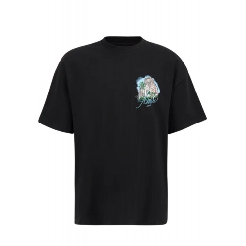 TRICOU AMIRI,Black Oversized Hotel Print T-Shirt TRICOU AMIRI,Black Oversized Hotel Print T-Shirt