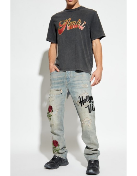 TRICOU AMIRI,GREY T-shirt with a logo and shimmering finish - AMJYTE1246BLACK