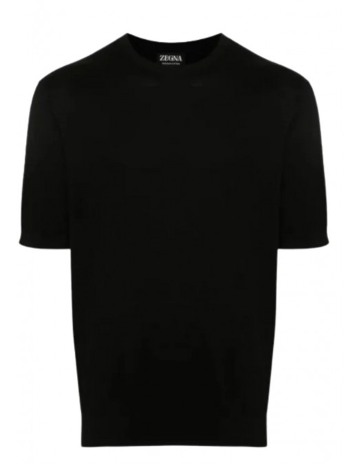 Tricou Zegna, Fine Knit, Cotton, Black - C10UDC90A7K09