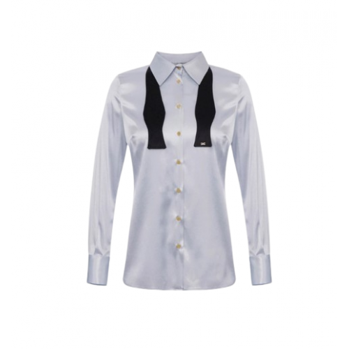 CAMASA ELISABETTA FRANCHI, Silk satin blouse with bow tie, Slim CAMASA ELISABETTA FRANCHI, Silk satin blouse with bow tie, Slim