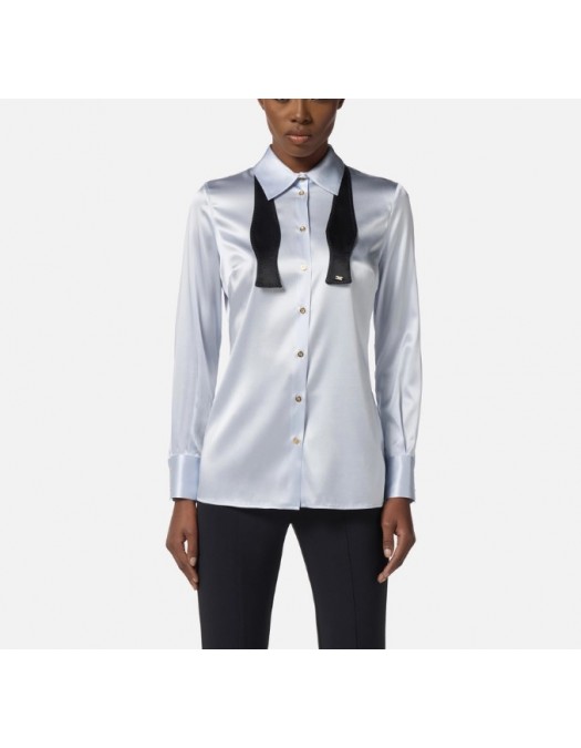 CAMASA ELISABETTA FRANCHI, Silk satin blouse with bow tie, Slim - CA10756E2EF1 CAMASA ELISABETTA FRANCHI, Silk satin blouse with bow tie, Slim - CA10756E2EF1