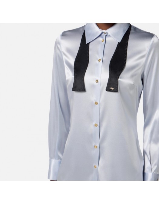 CAMASA ELISABETTA FRANCHI, Silk satin blouse with bow tie, Slim - CA10756E2EF1 CAMASA ELISABETTA FRANCHI, Silk satin blouse with bow tie, Slim - CA10756E2EF1