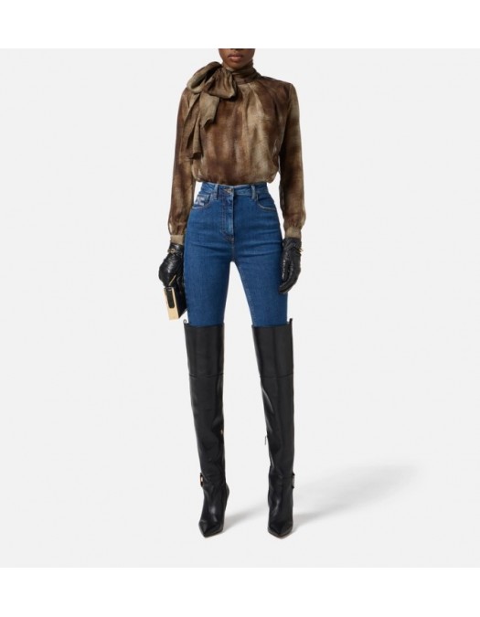 Bluza ELISABETTA FRANCHI ,Blouse in voile fabric with python print - CA12857E2EL1