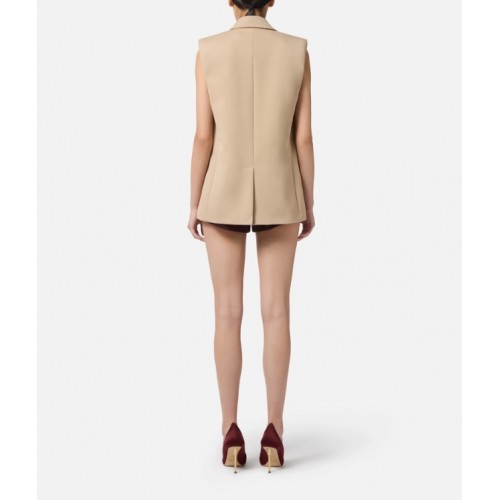Vesta ELISABETTA FRANCHI,Cotton gabardine waistcoat with jewel buttons,Bej Vesta ELISABETTA FRANCHI,Cotton gabardine waistcoat with jewel buttons,Bej