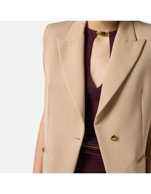 Vesta ELISABETTA FRANCHI,Cotton gabardine waistcoat with jewel buttons,Bej - GI18857E2EA2