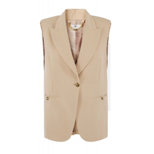 Vesta ELISABETTA FRANCHI,Cotton gabardine waistcoat with jewel buttons,Bej Vesta ELISABETTA FRANCHI,Cotton gabardine waistcoat with jewel buttons,Bej