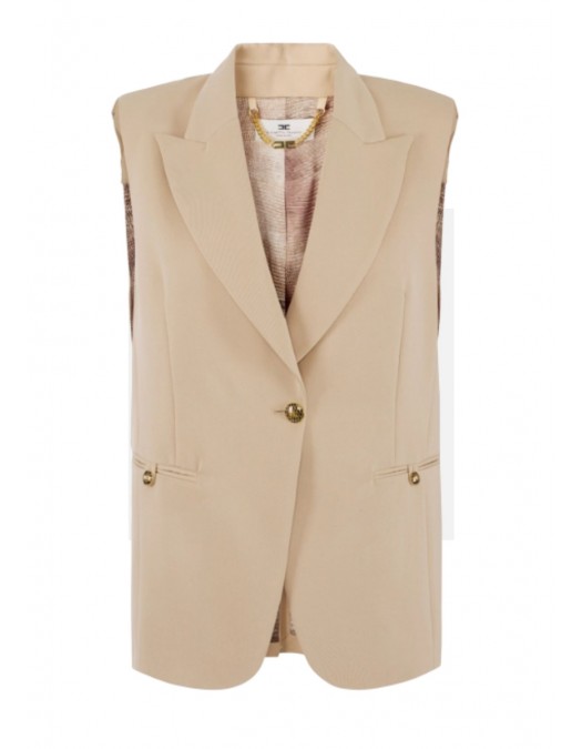 Vesta ELISABETTA FRANCHI,Cotton gabardine waistcoat with jewel buttons,Bej - GI18857E2EA2