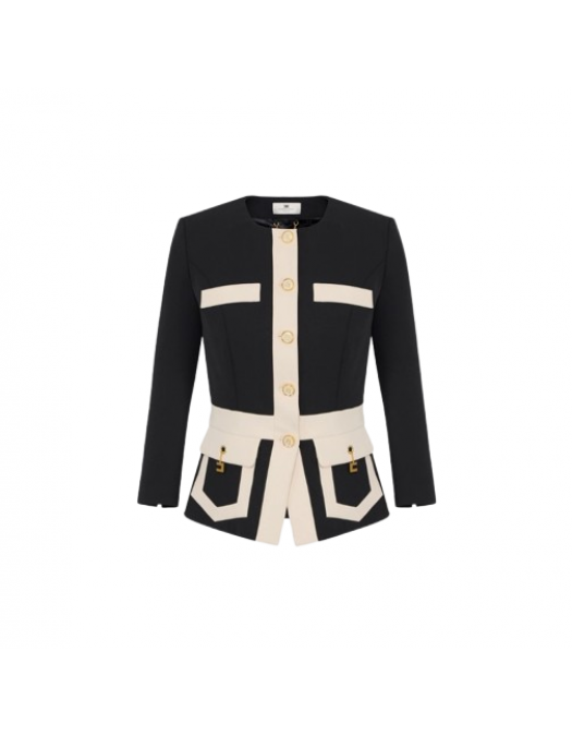 SACOU ELISABETTA FRANCHI,Colour-blocking jacket in double layer crêpe fabric - GIT0156E2EF1 SACOU ELISABETTA FRANCHI,Colour-blocking jacket in double layer crêpe fabric - GIT0156E2EF1