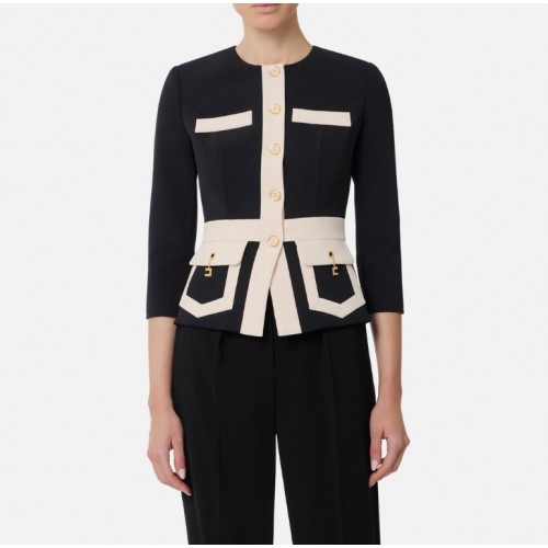 SACOU ELISABETTA FRANCHI,Colour-blocking jacket in double layer crêpe fabric SACOU ELISABETTA FRANCHI,Colour-blocking jacket in double layer crêpe fabric