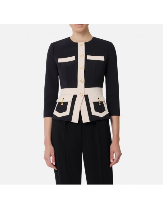 SACOU ELISABETTA FRANCHI,Colour-blocking jacket in double layer crêpe fabric - GIT0156E2EF1 SACOU ELISABETTA FRANCHI,Colour-blocking jacket in double layer crêpe fabric - GIT0156E2EF1