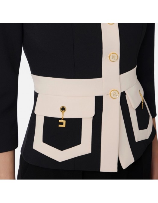 SACOU ELISABETTA FRANCHI,Colour-blocking jacket in double layer crêpe fabric - GIT0156E2EF1 SACOU ELISABETTA FRANCHI,Colour-blocking jacket in double layer crêpe fabric - GIT0156E2EF1